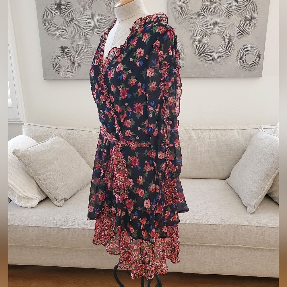 Tahari ASL Twin-Print Ruffle Dress sz 14 - Picture 8 of 16